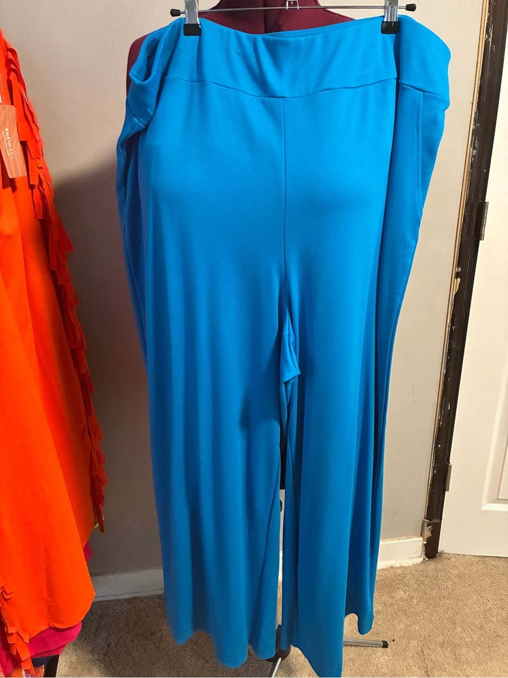 Wide-Leg Cropped Blue Women's Pull on Pants